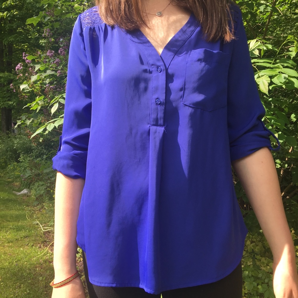 Bright Purple Dress Shirt Lace Shoulder